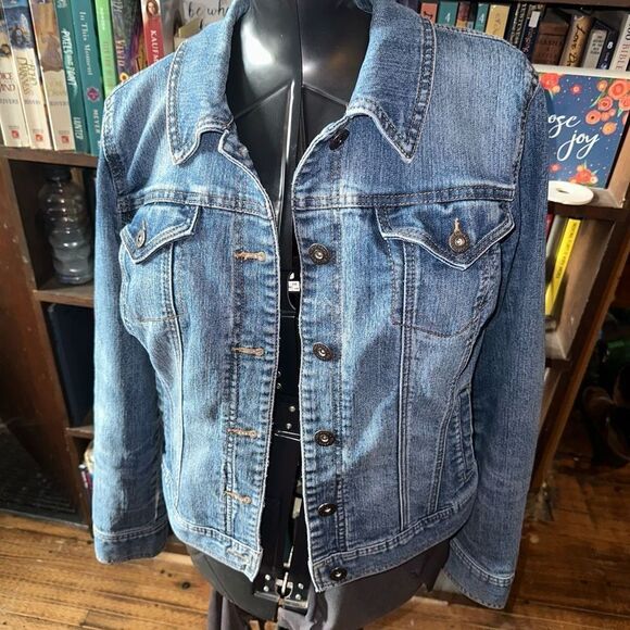 Style & Co denim distressed elevated basics minimalist L jacket - Picture 1 of 3